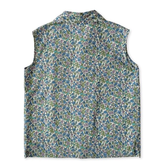 Vintage 50’s 60’s Sleeveless Floral Button Up Blue Blouse Top Prep Cottagecore - Picture 2 of 9